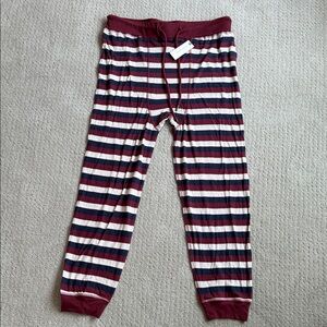 THE GREAT. Burgundy, Navy, and Cream Striped Pants